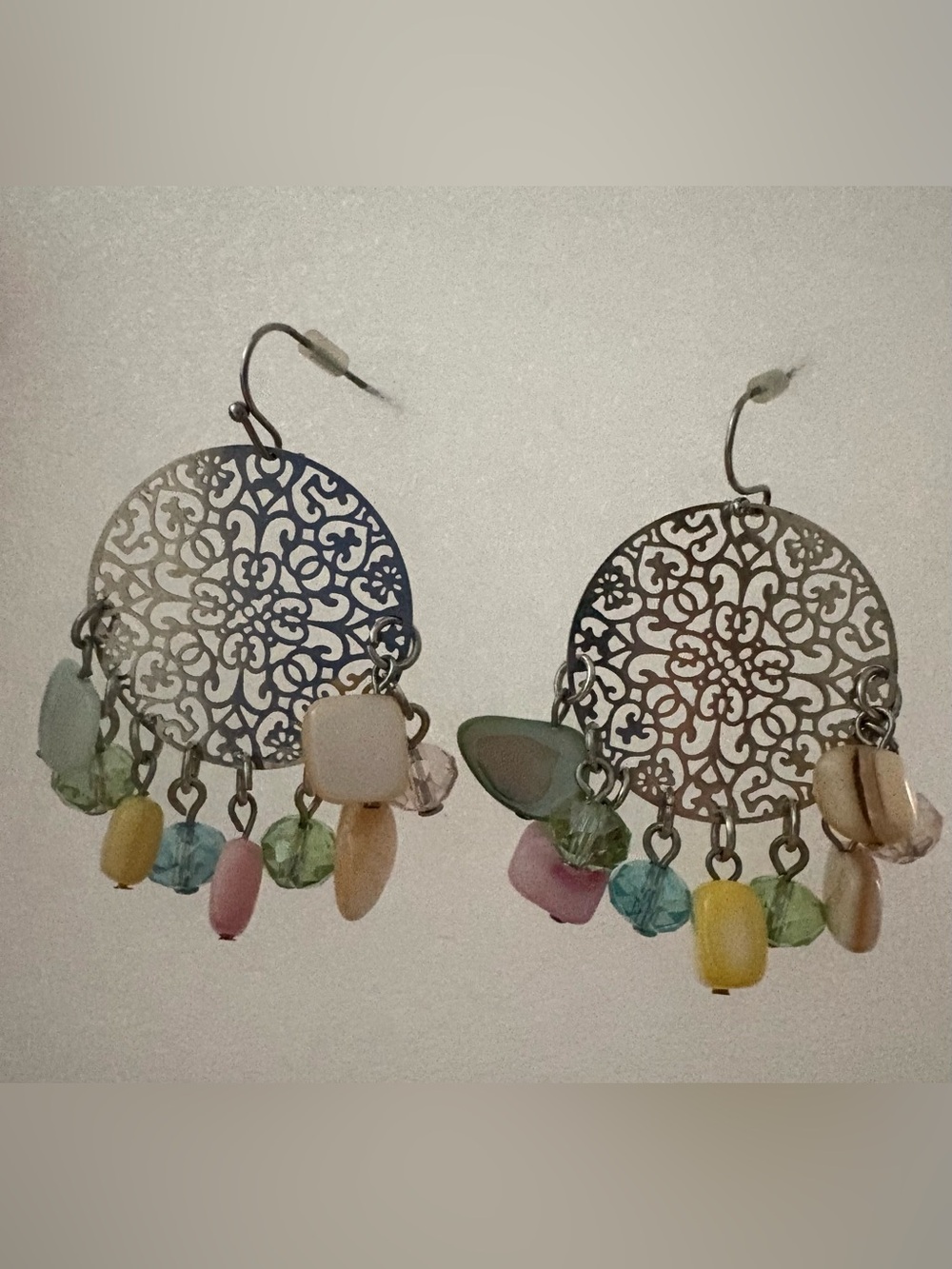 Filigree Disc Multi-Color Drop Earrings